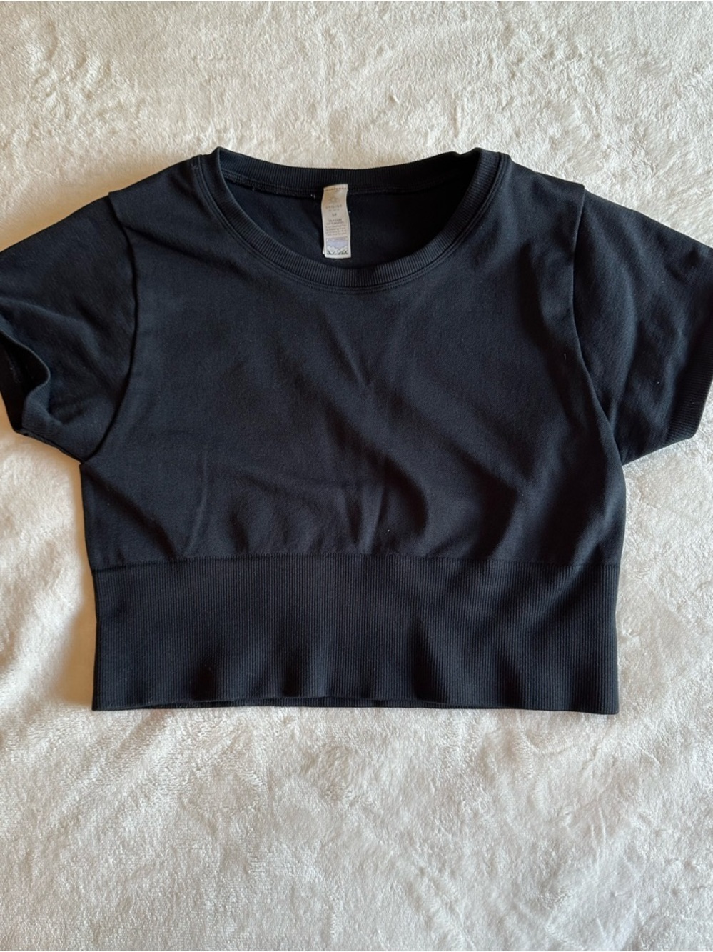 Aerie Black Cropped Ribbed Short Sleeve Tee